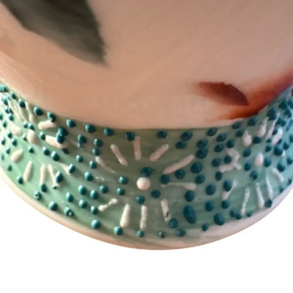 Small Vintage Orange Green Floral Raised Dots 5” Ginger Jar